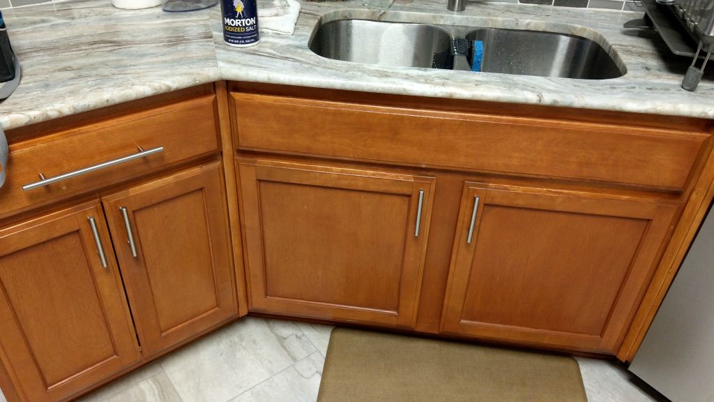 Custom Restaining of Existing Cabinets. AFTER
