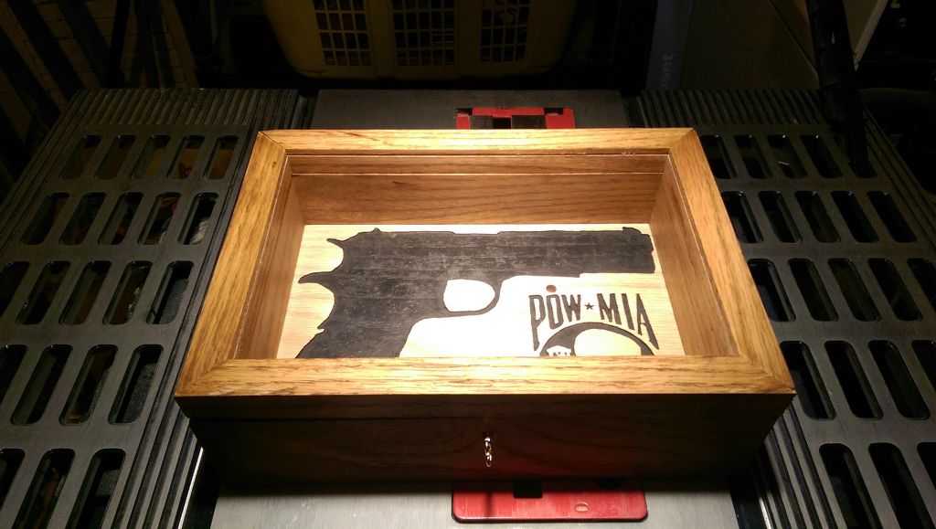COMMISSIONED Custom POW-MIA Inlay Display case for Vet in Oak