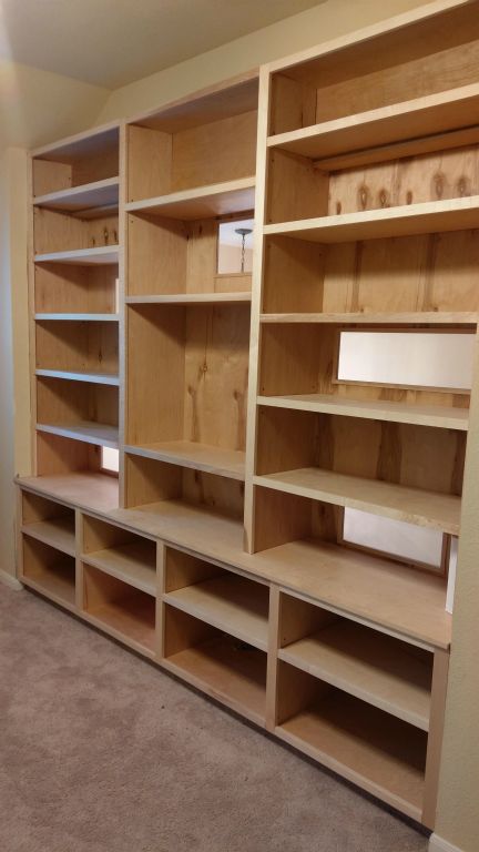Banister Replacement, Clear Coat Only Maple Adjustable Shelving with WIndows