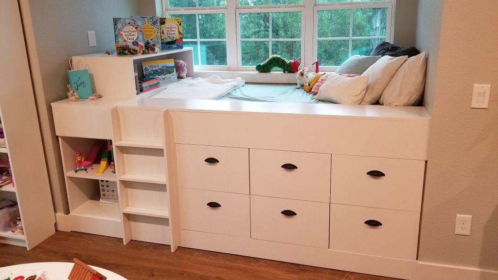 Built In Bed Double Size Day Bed, with Drawers and Child Ladder