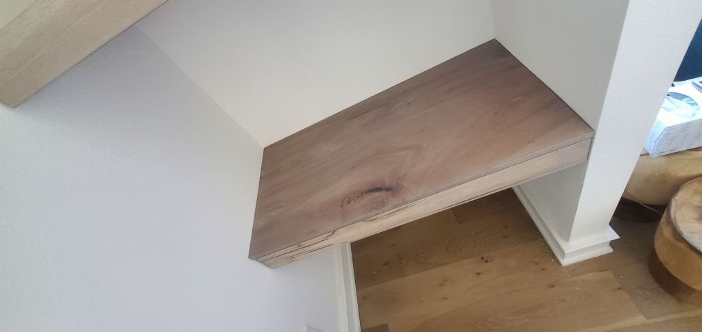 Floating Desk in Hickory with BossWoodworks Custom Stain, Pencil Drawer