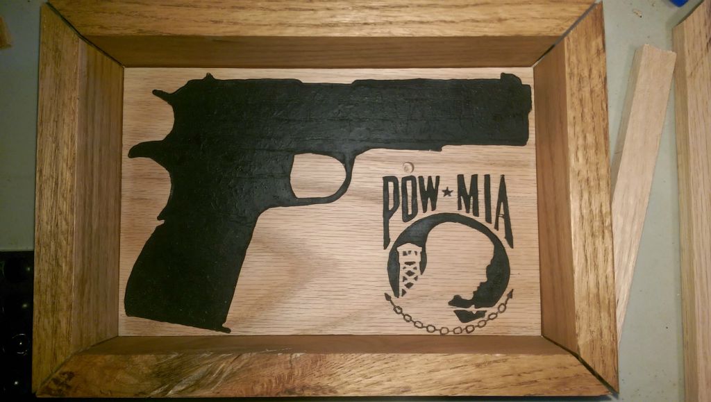 COMMISSIONED Custom POW-MIA Inlay Display case for Vet in Oak